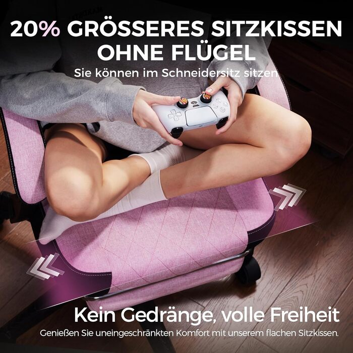 Ігровий крісло Dowinx з тканини, з пружинним сидінням та масажем попереку, офісне крісло з підніжкою для дорослих, ергономічне, велике та високе, 135 кг, рожеве