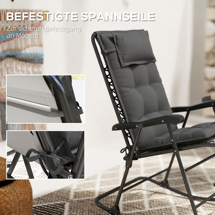 Набір з 2 подушок для шезлонга, водовідштовхувальні, розміром 50x116x5 см, темно-сірого кольору. Підходить для садових шезлонгів.