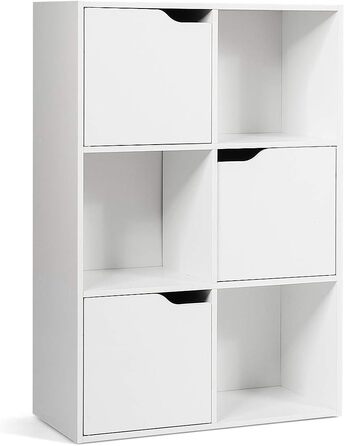 Книжкова шафа з 6 відділеннями, стояча полиця біла, офісна полиця окремо стояча, полиця для зберігання файлів (60 x 29 x 90 см, біла)