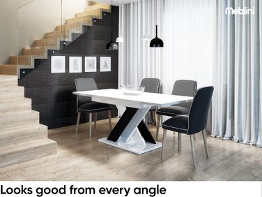 Обідній стіл Meble Inox Bronx розсувний, білий глянцевий (140-180x80x75 см)