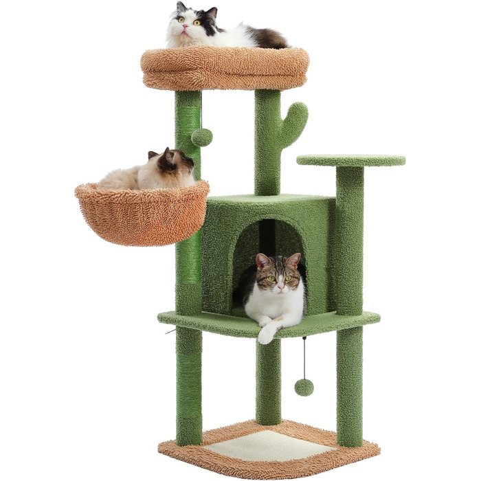 Кактус Котяче дерево 216-285см, 5 ярусів Cat Tower з гамаком, платформами та кулями (зелений)