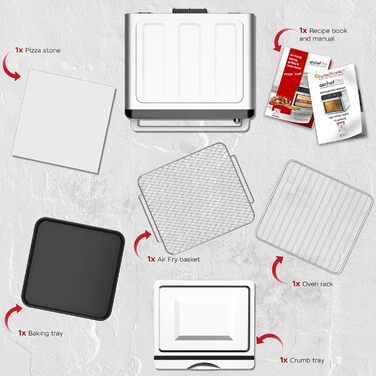 Багатофункціональна піч TurboTronic Multi Smart Oven 16-в-1: піч, фритюрниця, дегідратор, гриль, піч для піци. Об'єм 34 л, 2200 Вт, до 1 кг картоплі фрі, 40-350°C.