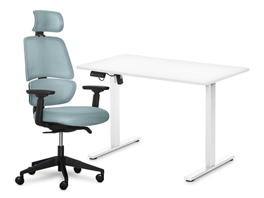 Комплект Mealux PowerDesk Lite White + Leo Air Grey Blue (арт. EVO-201 Lite W/W +Y 546 KBGL)