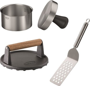 Набір для приготування бургерів RÖSLE 3-в-1 з пресом, вагами та лопаткою, нержавіюча сталь 18/10, чавун з емалевим покриттям