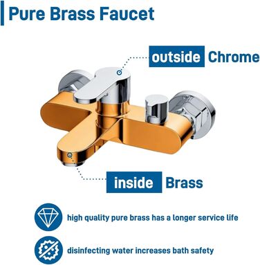 Змішувач для ванни та душу з підключенням 1/2 дюйма, накладний, з виходом для душу та наповнення ванни, хром