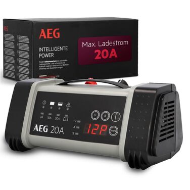 Зарядний пристрій акумуляторів AEG LT 20, 20A для 12/24V авто, 9-ступінчатий, з інтелектуальною функцією заряджання та автоматичним вирівнюванням температури, чорний/сірий