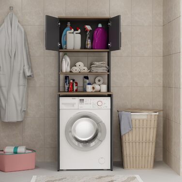 Шафа для пральної машини Homidea MIA - висока шафа для ванної кімнати - настінний шкаф для пральної машини та сушилки для білизни для кухні та ванної кімнати 182.1 x 65 x 60 см (Антрацит/Дуб) Антрацит / Дуб