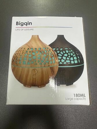 Аромадифузор Bigqin 180 мл, ультразвуковий ароматерапевтичний дифузор з ароматичним дифузором з 7 світлодіодними кольоровими світловими аромадифузорами для спа-спальні, темно-коричневий