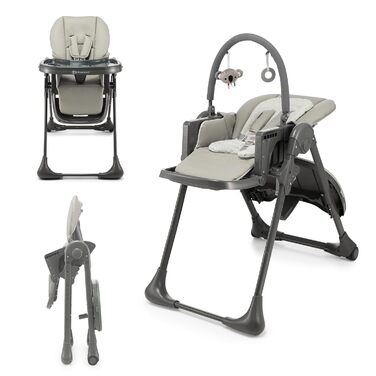 Дитячий стільчик Kinderkraft TUMMIE 2 в 1 сірий - регульована підставка для ніг, PU матеріал, іграшки