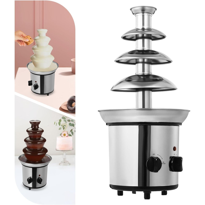 Шоколадний фонтан 4 яруси, з нержавіючої сталі, функція потоку, для вечірок, ресторанів, дому, 170W, білий, 21.5 x 45 см