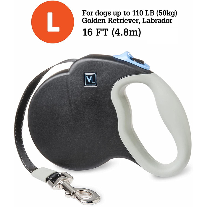Повідець для собак Vibrant Life, світловідбиваючий, висувний, розмір L, 50 кг