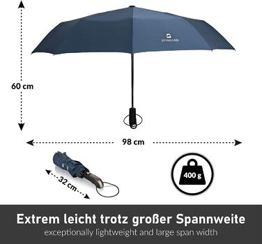 Штормозахисна парасолька STYNGARD до 140 км/год - Складна парасолька з відкритою автоматичною, тефлонова, довгою ручкою (Синій)
