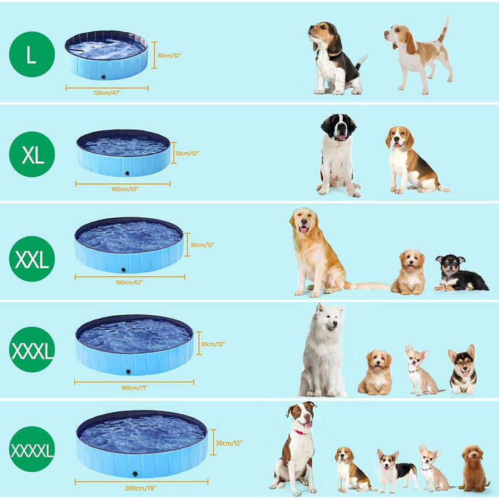Басейн для собак Yaheetech, Басейн 180 х 30 см, Басейн для собак, Басейн для собак, Складний басейн Ванна Водний басейн, (Синій, XXXL - 180 х 30 см)