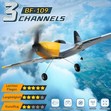 Літак на радіокеруванні HAWK'S WORK P-51D Mustang 2.4GHz, 6-осьовий гіростабілізатор, готовий до польоту, для дітей та початківців (сірий)