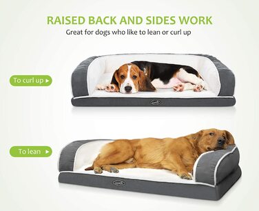 Ортопедичне ліжко для собак середнього розміру, знімна подушка для собак, що миється, ергономічний кошик для собак, Диван для собак з ефектом пам'яті, нековзний килимок для собак, ліжко для собак розміром 89x56x18 см, сірий диван для собак L Сірий