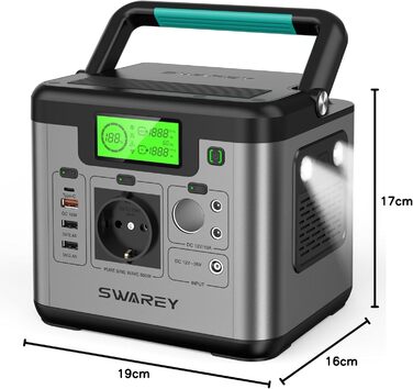 Портативна електростанція 518Wh, сонячний генератор з виходом 230V/500W (пікове 1000W), 65W USB-C, для кемпінгу, подорожей, RV, надзвичайних ситуацій