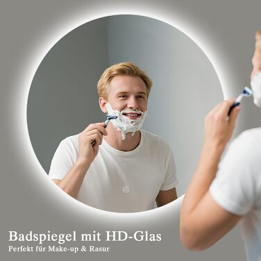 LED-дзеркало для ванної кімнати круглої форми 50 см з підсвічуванням, сенсорним вимикачем, регулюванням яскравості, 3 кольорами світла, функцією пам'яті, HD скло, захист від вибуху