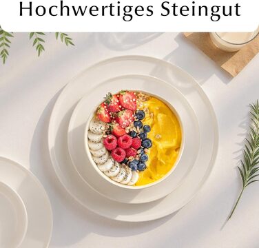 Набір посуду Miamio для 8 осіб (24 шт.) з кераміки, сучасний дизайн, безпечний для миття в посудомийній машині та використання в мікрохвильовій печі, білий, преміум-якість