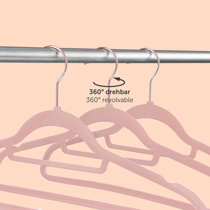 Набір вішалок для одягу Blumtal 50 шт. - обертаються на 360°, міцні, економія місця, не ковзають. Рожеві оксамитові вішалки з покриттям, 50 шт. Rosegold / Рожевий