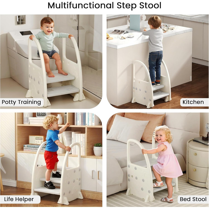 Дитячий тритулковий стільчик Hominewti з регулюванням висоти, неслизький, з підлокітниками, для ванної, дитячої кімнати, кухні (сірий)