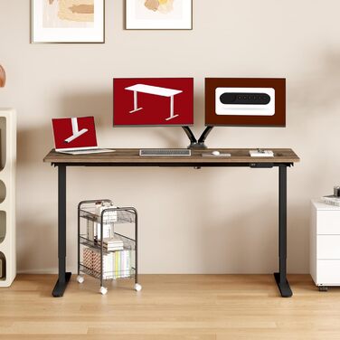 SANODESK Регульований стіл за висотою 160x70 см – Електричний стіл для стоячи/сидячи з подвійним мотором, вантажопідйомність до 90 кг, ергономічне робоче місце (чорний+коричневий) 160 x 70 см Коричневий