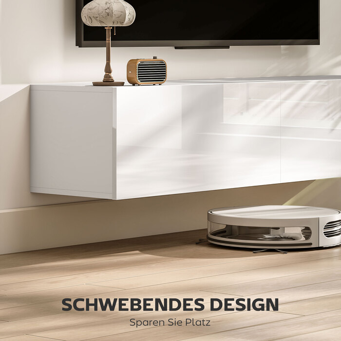 Настінна тумба під телевізор, підвісна комода з великою полицею та місцем для зберігання, ДСП, білий