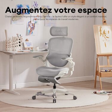 Ергономічне крісло Musso E80 Muse FemmePosture™ для жінок - регулювання спинки до 135°, 3D-підтримка попереку, 17см 4D-підголівник, висувна підніжка, регулювання глибини та висоти сидіння, регульовані підлокітники (Сірий)