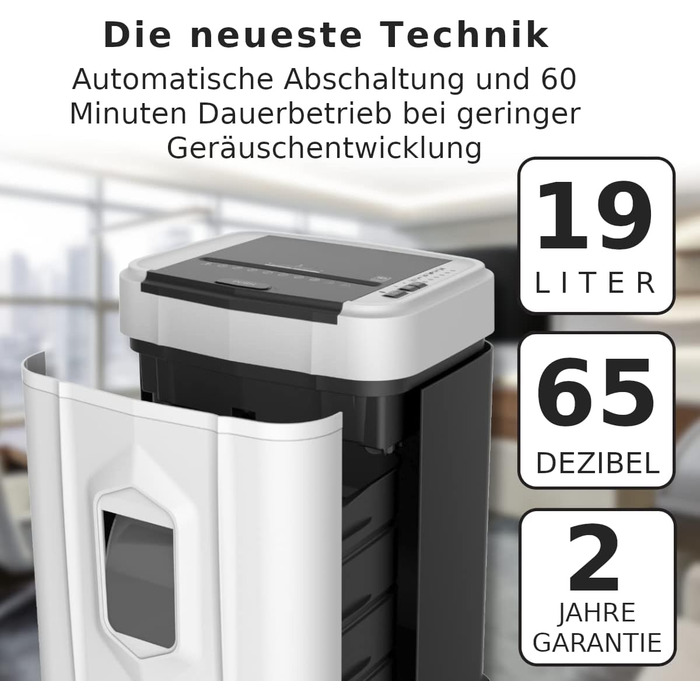 Шредер для паперу Reisswolf, 120 аркушів, автоматичний, P4, з контейнером 19л, тихий (65dB), кросс-різ/партикул-різ, автоматичне вимкнення