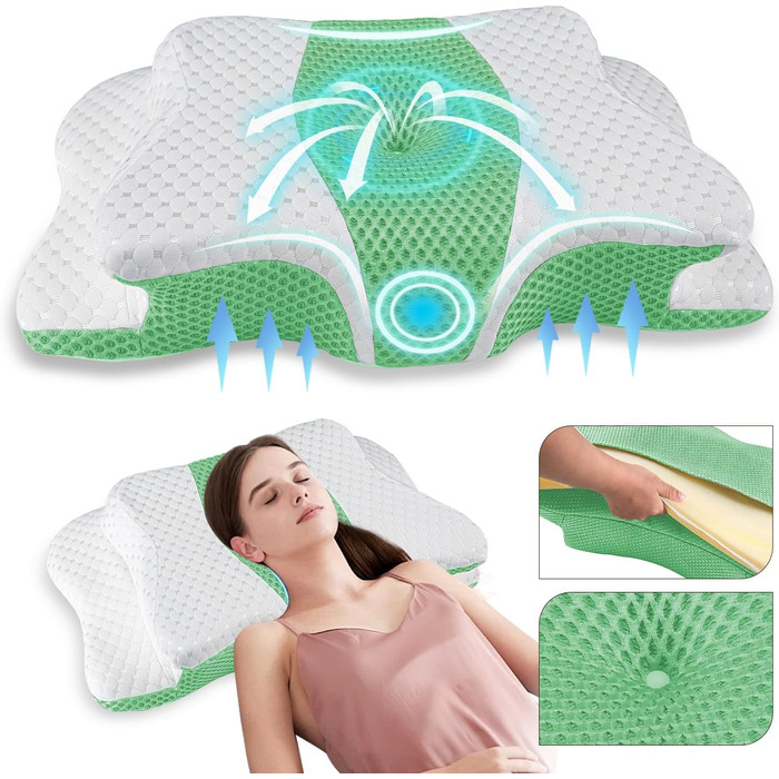 Ортопедична подушка для шиї з Memory Foam, регульована, ергономічна, для комфортного сну, без запаху, контурна, для сну на боці
