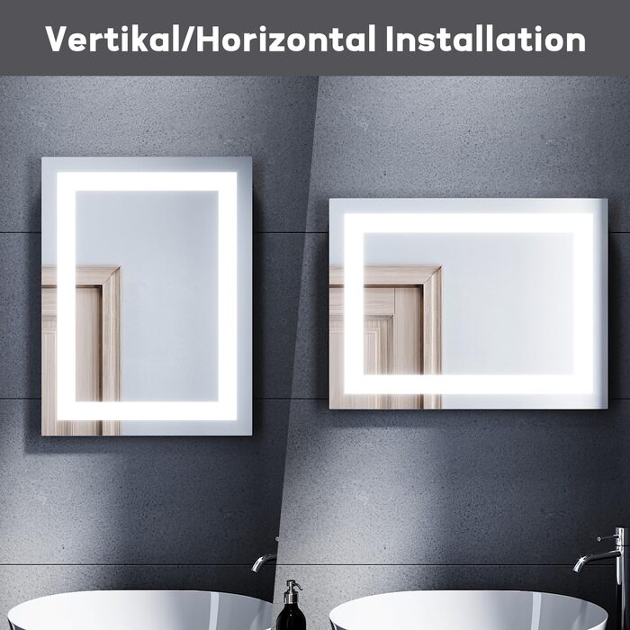 Дзеркало для ванної кімнати Badspiegel 60x80 см з підсвічуванням LED, сенсорне, протизапітніння, IP44, 3 колірні температури