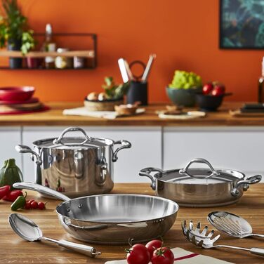 Сковорода Lagostina Accademia Lagofusion з нержавіючої сталі 18/10, діаметр 20 см, для індукційних, газових плит та до 250°C, з матовим внутрішнім покриттям та прикріпленими ручками, 5-шарове дно