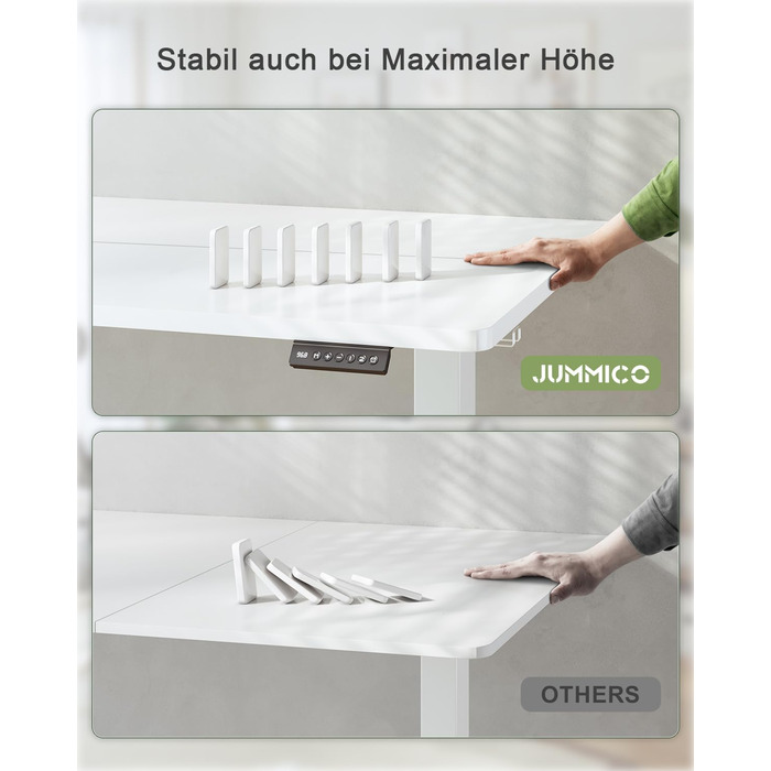 Електричний стіл JUMMICO 100x60 см з USB-зарядкою, білий - регульована висота, для офісу та дому