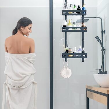 Настінна поличка для душу YEAUPE PRO з 3 ярусами – органайзер для ванної кімнати без свердління, чорний, до 18 кг
