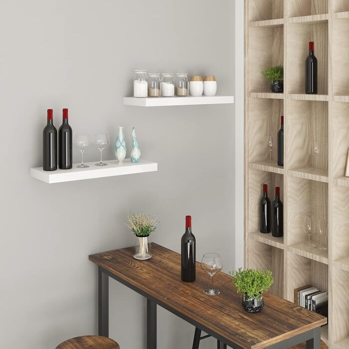 Полиця настінна WOLTU Volato набір 2 шт, плаваюча, для CD/DVD, книг, дерево, 110x22.9x3.8 см, біла глянцева RG9483ws-2