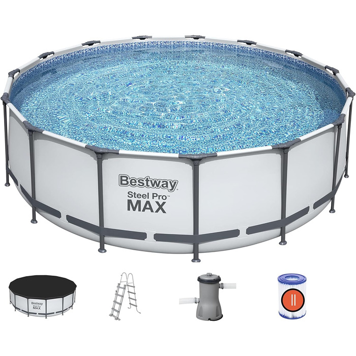 Каркасний басейн Bestway Steel Pro, комплект з фільтруючим насосом та аксесуарами, 457 x 122 см, синій 457x122 см Blue