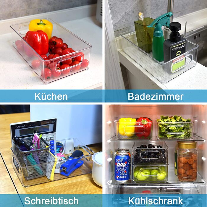 Організатор для холодильника Herrfilk, набір з 2 предметів, прозорий Штабельований ящик для зберігання з ручкою, набір органайзерів для холодильника Tidy, набір холодильн