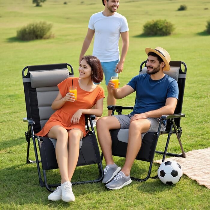 Розкішне крісло-шезлонг для саду, 72 см, з підстаканником та подушкою, сірий колір