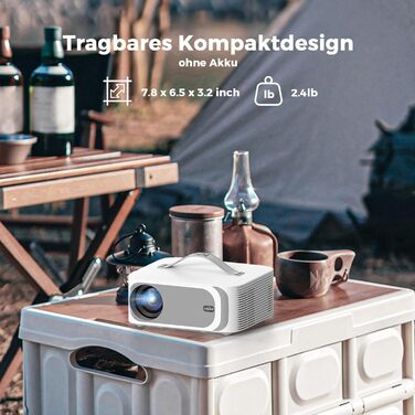 Портативний проєктор Beamer 4K з Dolby Audio, HDR10, WiFi6, Bluetooth 5.4, Auto Fokus, для домашнього кіно та перегляду спортивних подій, білий