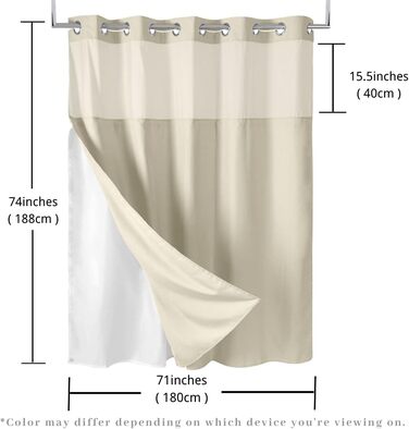 Тканинний душовий завіс з магнітним кріпленням Snap Liner, 180x200 см (світло-бежевий)