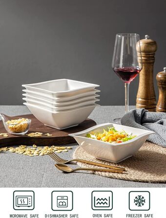 MALACASA Серія Flora – 60-елементний посуд для 12 осіб – кремово-білий порцеляновий сервіз з квадратним дизайном (тарілки, чашки, підставки) – придатний для миття в посудомийній машині та мікрохвильовій печі, білий