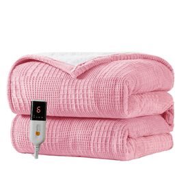 Електрична ковдра з підігрівом 130x160 см, 9 режимів нагріву, автовимкнення, захист від перегріву, пральна машина, рожева