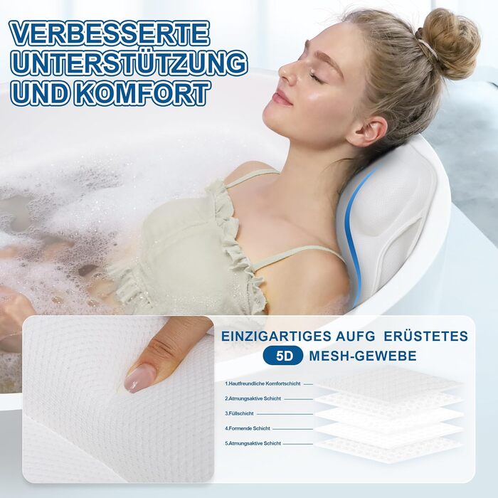 Подушка для ванни Luxus Dicke: повне тіло, підтримка голови, шиї та плечей. Комфорт та розслаблення. Аксесуари для спа.