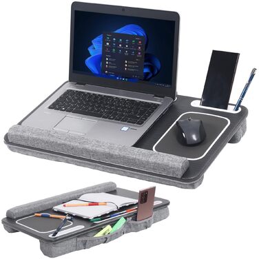 Підставка для ноутбука Ricoo з подушкою XXL, бамбукова підставка для laptop, стіл для ліжка/софи, з підкладкою для миші (LA0035, антрацит)