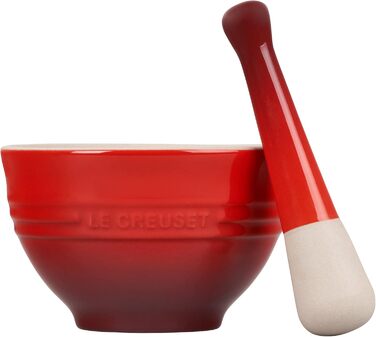 LE CREUSET Мörser und Stößel (Товкач та пестик), Глазурований керамічний, Ø 11.5 см, 360 г, 300 мл, Червоний