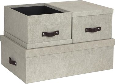 Набір з 3 коробок для зберігання для спальні, дитячої кімнати, офісу або ванної кімнати - Штабельована коробка для замовлення з кришкою - Коробки для зберігання з ДВП та паперу - сірий (бежевий)