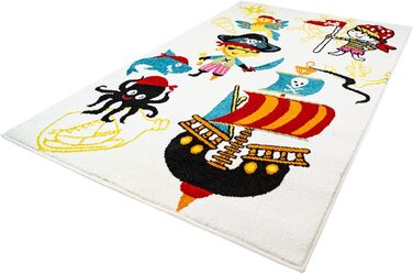 Килимове місто Дитячий килимок Піратський крем/барвистий - - Піратський килимок Дитяча кімната - Ігровий килимок з тваринними мотивами - Килимки для дитячої кімнати Сучасні - Перевірено на наявність шкідливих речовин (160x225 см)