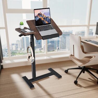 Регульований столик для ноутбука ETHU: мобільний приліжкові столи з нахиленою поверхнею та роликами для офісу та дому (дуб, горіх)