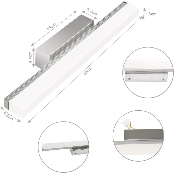 Світлодіодне дзеркальне світло LEDMO 40 см 4000K Натуральний Білий, Світильник для ванної кімнати з нержавіючої сталі IP44, Світильник для макіяжу 8 Вт 800LM