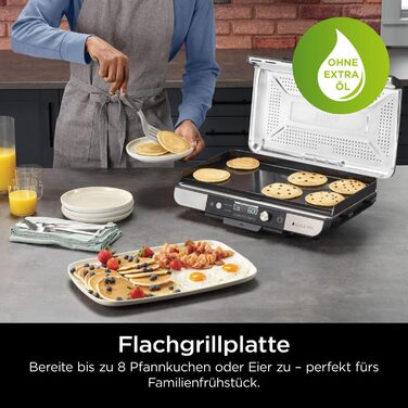 Ninja Sizzle Pro XL: гриль та плоча для дому з антипригарним покриттям, збірний, з піддоном для жиру та рецептами, срібно-чорний, GX101EU XL