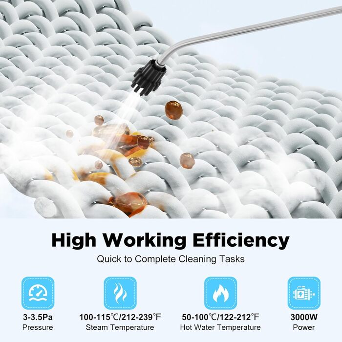 Пароочисник ручний 3000 Вт, 3-3,5 бар, 6-рівнева регулювання, вологостійкий IPX4, з набором інструментів, для дому та автомобіля